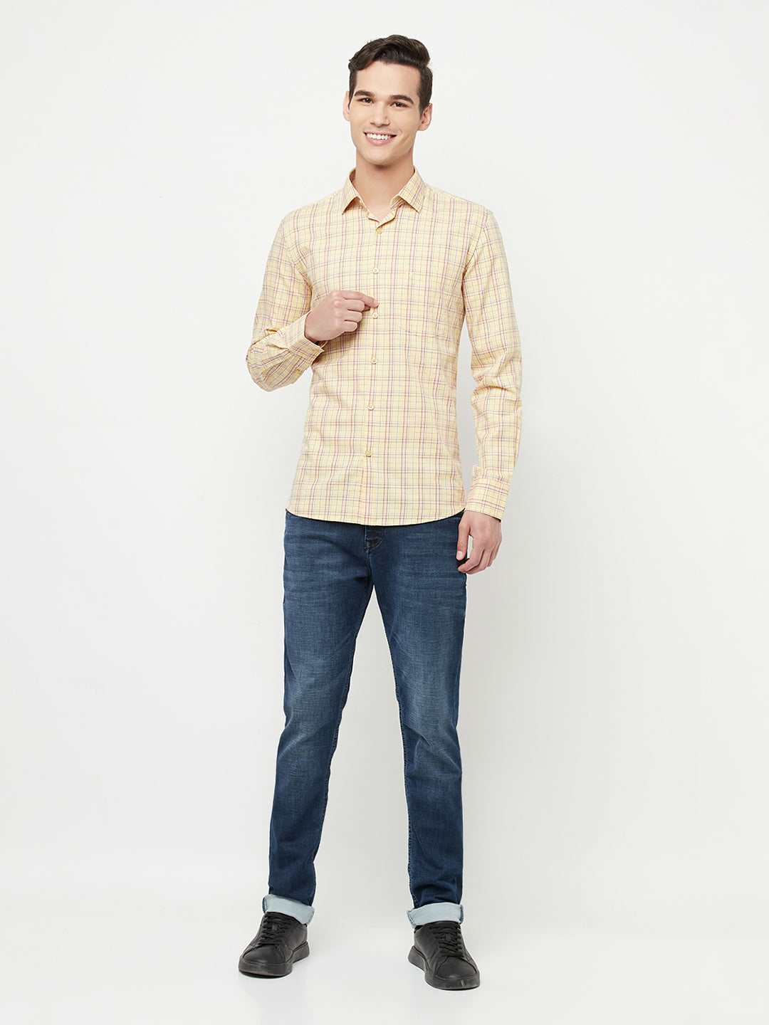 Yellow Checked Shirt - Men Shirts