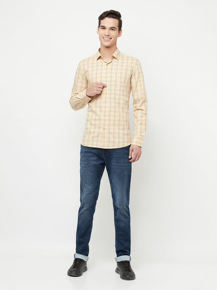 Yellow Checked Shirt - Men Shirts
