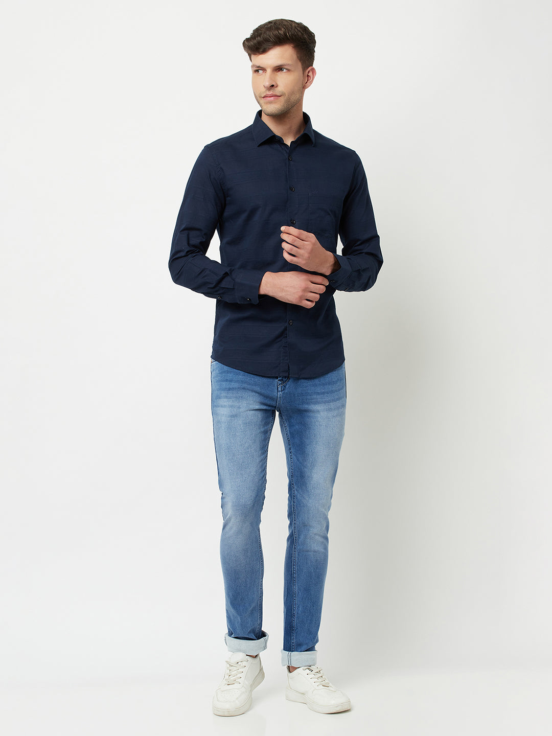 Navy Blue Striped Shirt-Men Shirts-Crimsoune Club