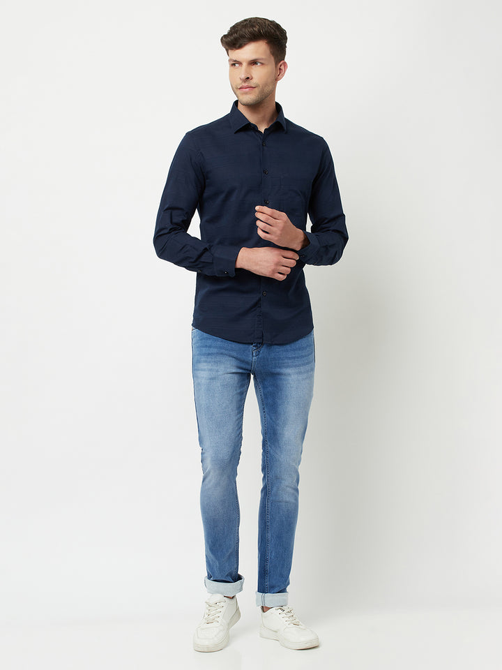 Navy Blue Striped Shirt-Men Shirts-Crimsoune Club