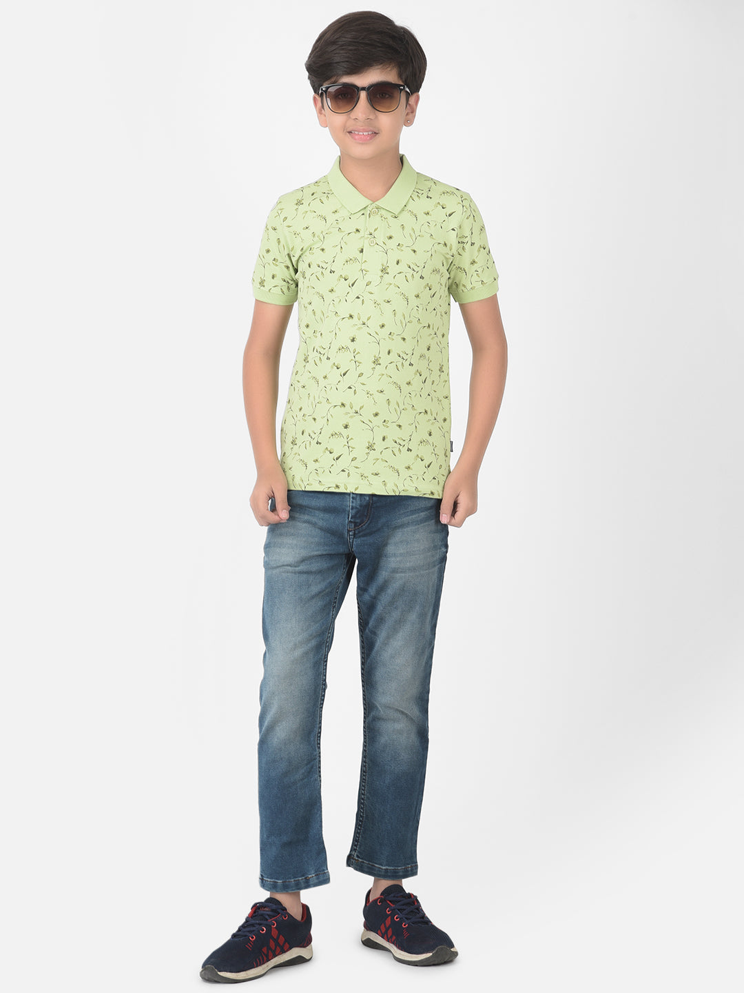 Green Floral Printed Polo T-shirt - Boys T-Shirts