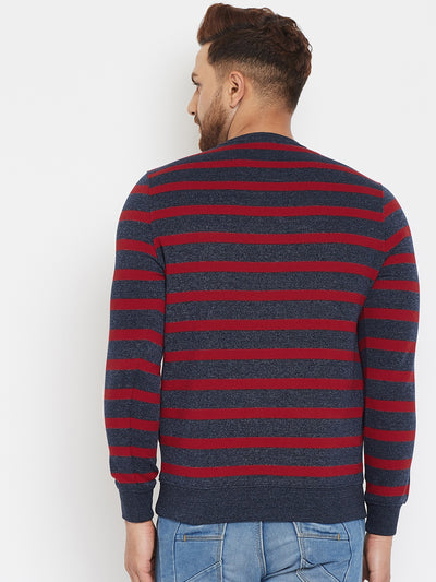 Navy Blue Striped Sweatshirt - Men Sweatshirts