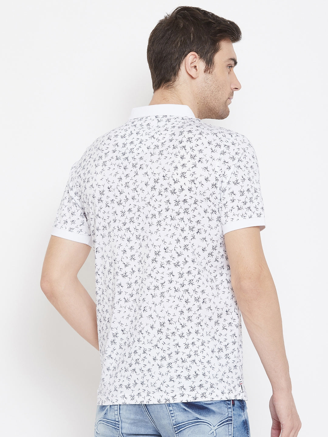 White Printed Polo Neck T-Shirt - Men T-Shirts