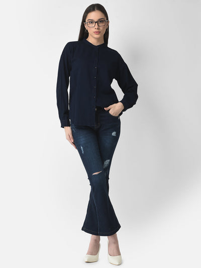  Navy Blue Distresses Boot-Cut Jeans