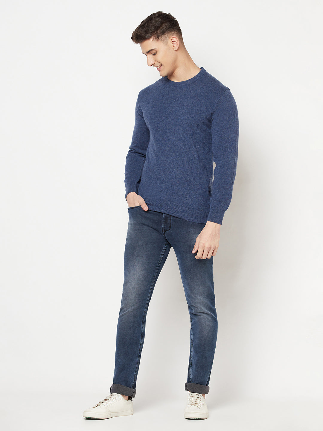 Blue Round Neck Sweater - Men Sweaters