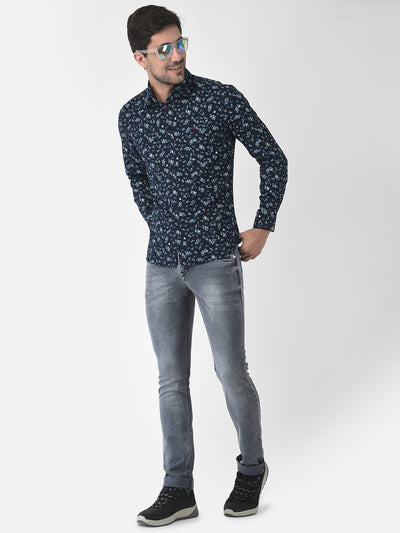 Navy Blue Floral Shirt - Men Shirts