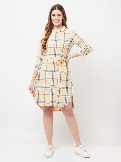 Beige Checked Shirt Dress - Women Dresses