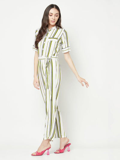  Olive Striped Basic Jumpsuit