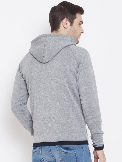 Grey Cotton Slim Fit Hoodie - Men Sweatshirts
