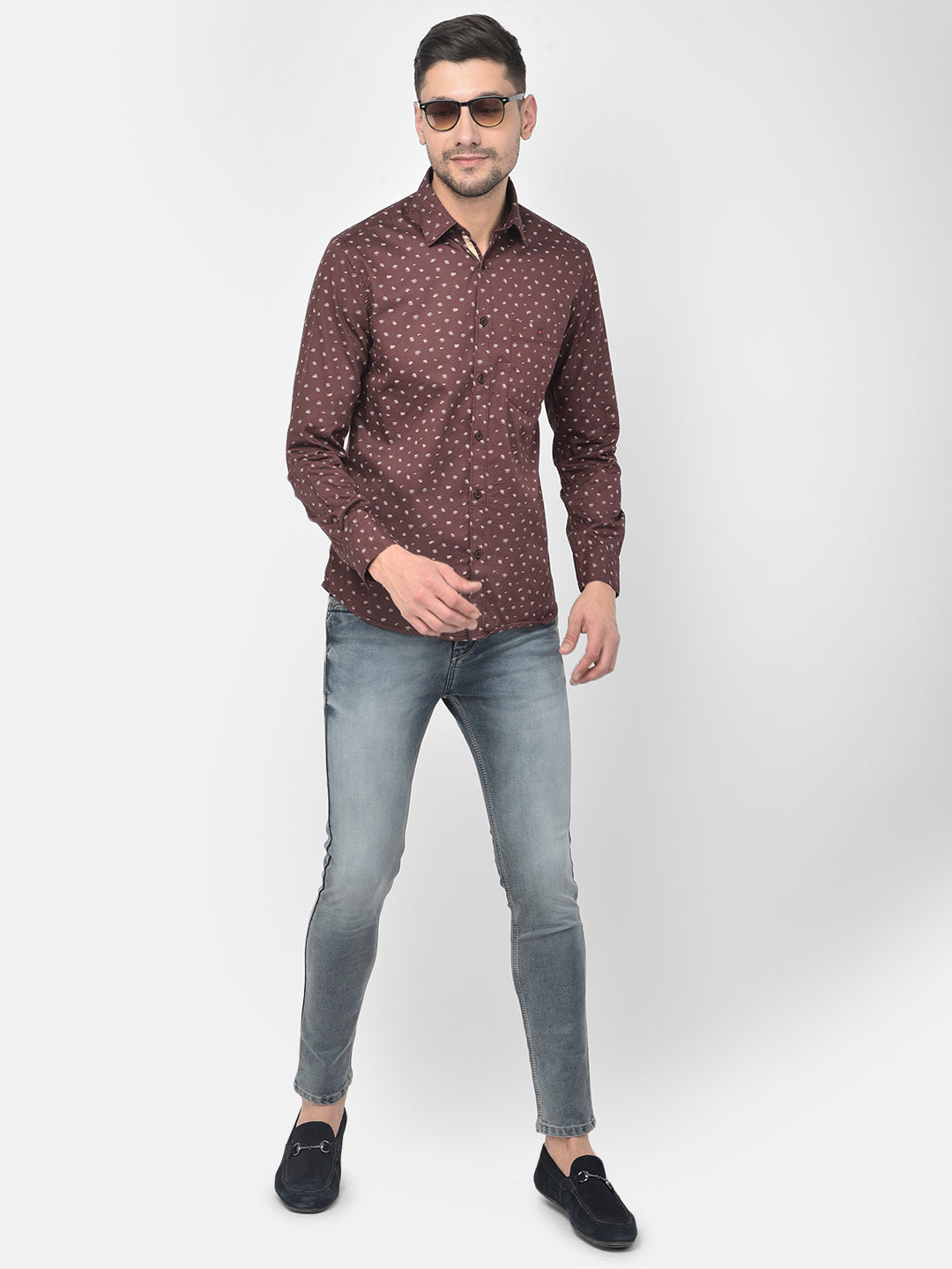 Maroon Printed Spread Collar Shirt - Men Shirts