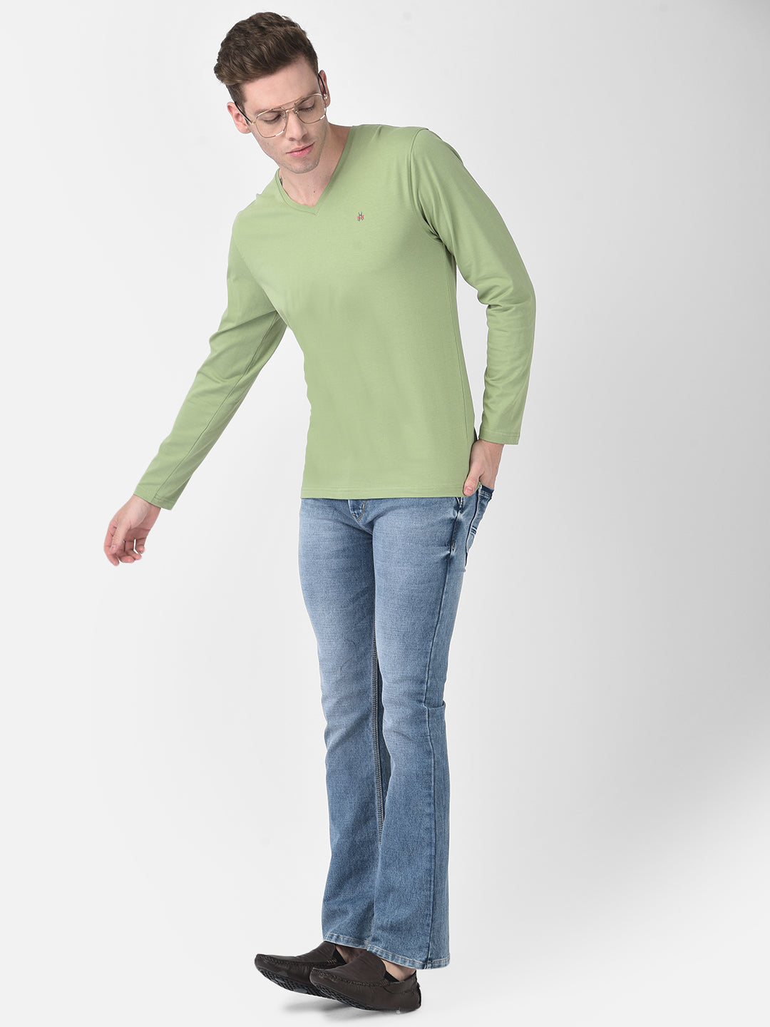 Long-Sleeved Green T-Shirt-Men T-Shirts-Crimsoune Club