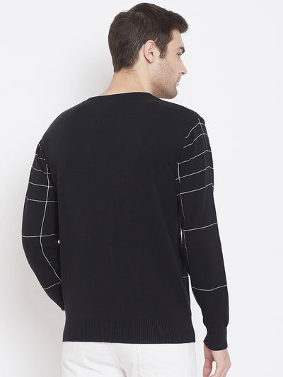 Black Printed Round Neck Sweater - Men Sweaters