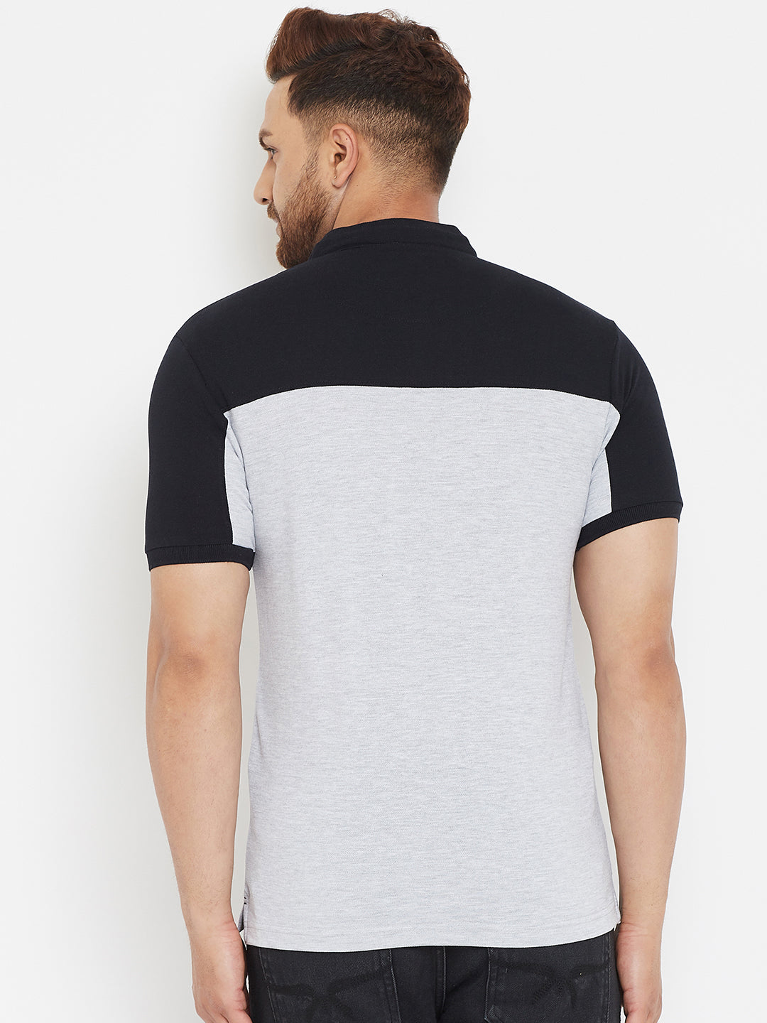 Grey Color blocked Mandarin T-Shirt - Men T-Shirts