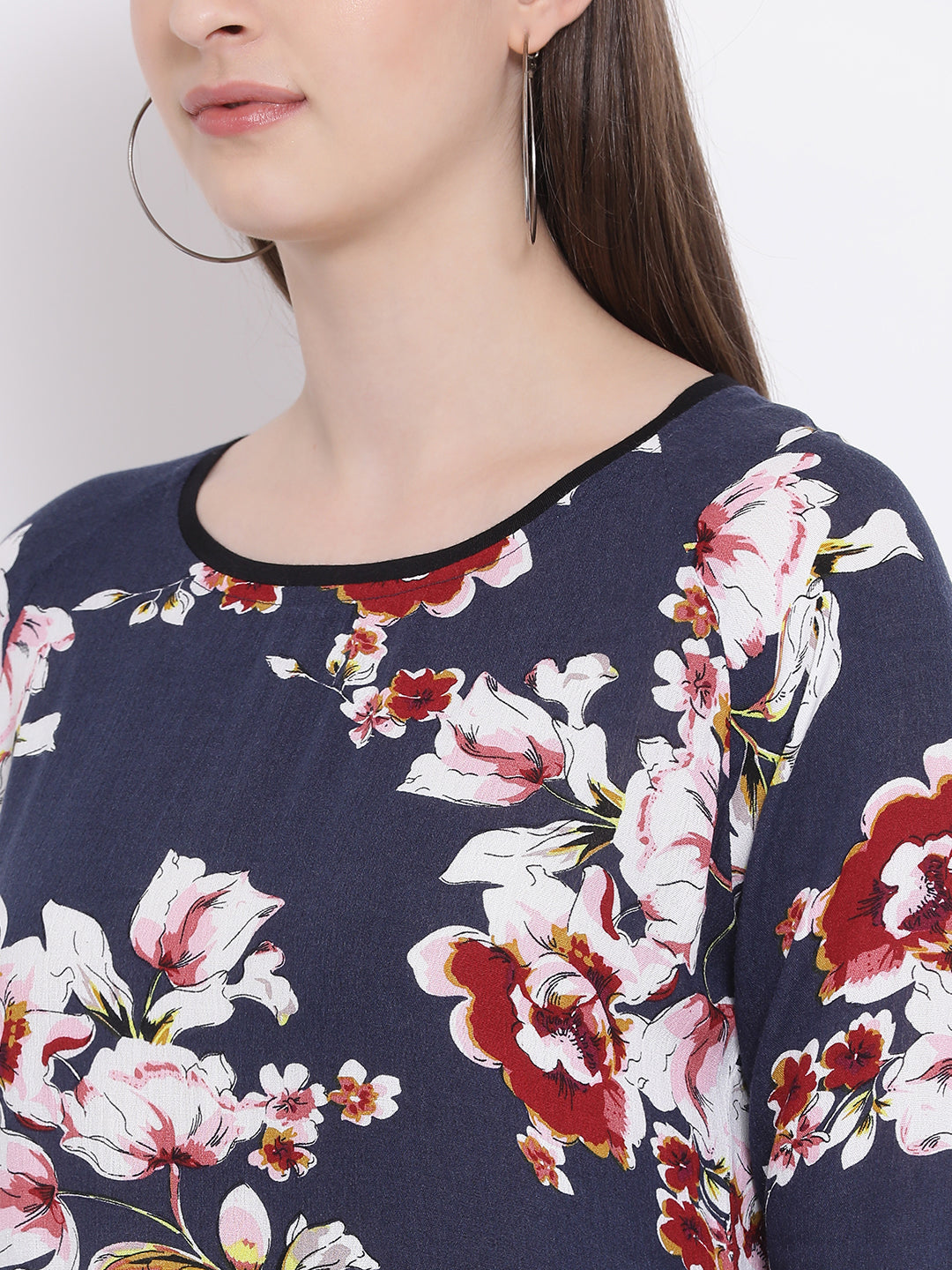 Navy Blue Floral Top - Women Tops