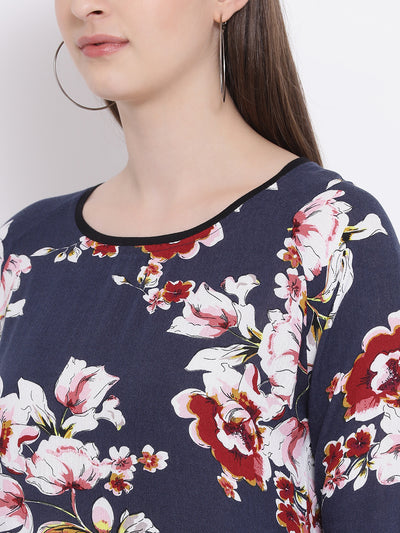 Navy Blue Floral Top - Women Tops