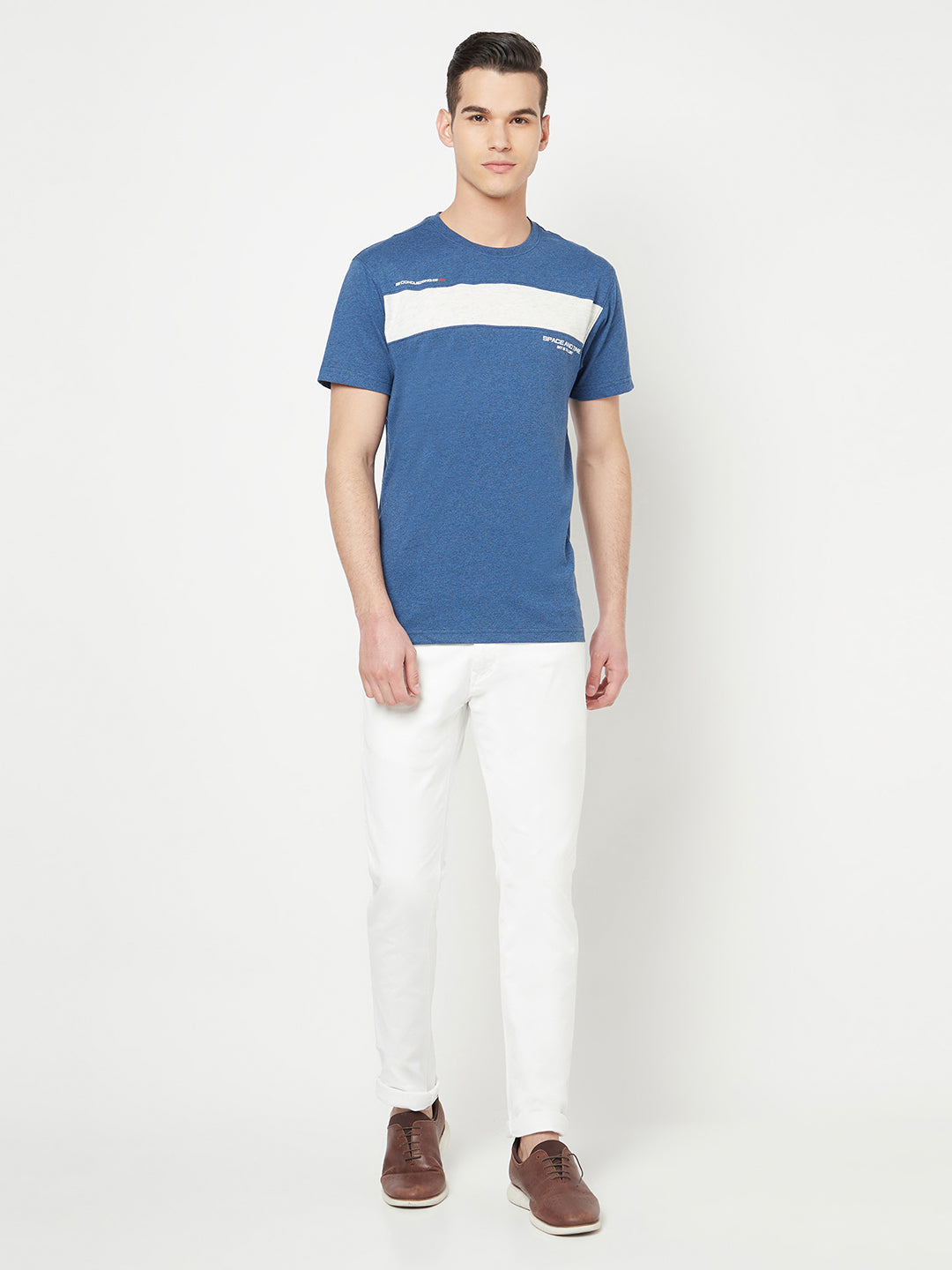 Blue Colourblocked Round Neck T-Shirt - Men T-Shirts