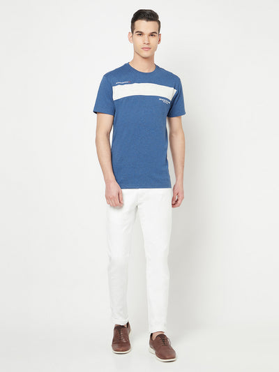 Blue Colourblocked Round Neck T-Shirt - Men T-Shirts