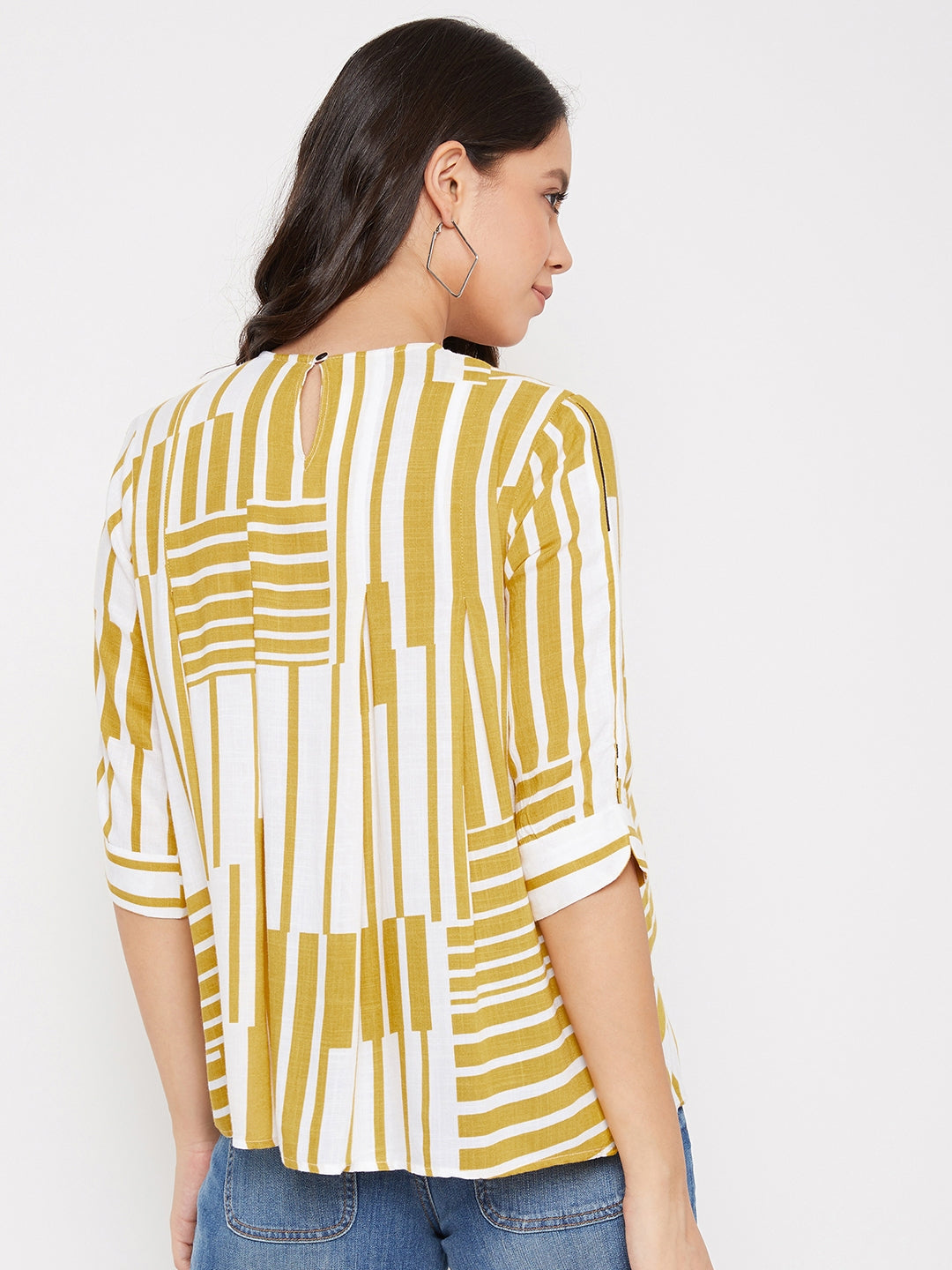 Yellow and White Colour blocked Top - Women Tops