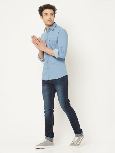   Sky Blue Denim Shirt with Patch Pocket 