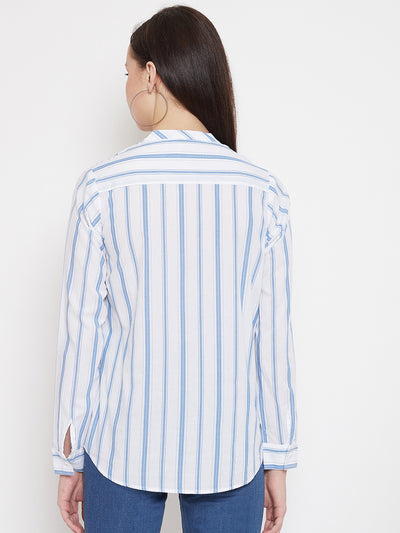 Striped Slim Fit V neck Casual Shirt - Women Shirts