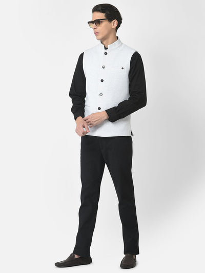 Melange White Nehru Style Waistcoat 