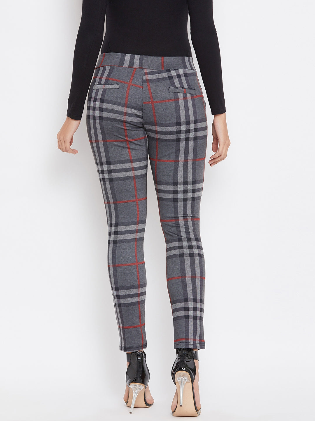 Plain Checked Skinny fit Pants - Women Trousers