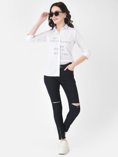 White Typographic Shirt-Women Shirts-Crimsoune Club