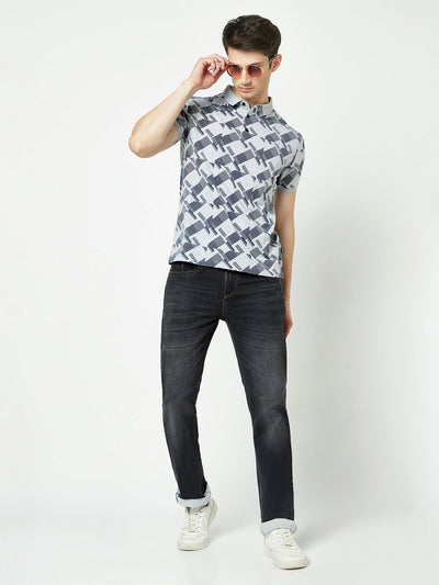  Grey Melange Geometric Print T-Shirt