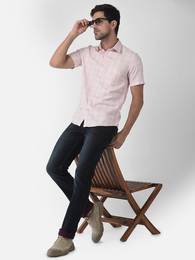 Pink Checked Short Sleeves Shirt - Men Shirts