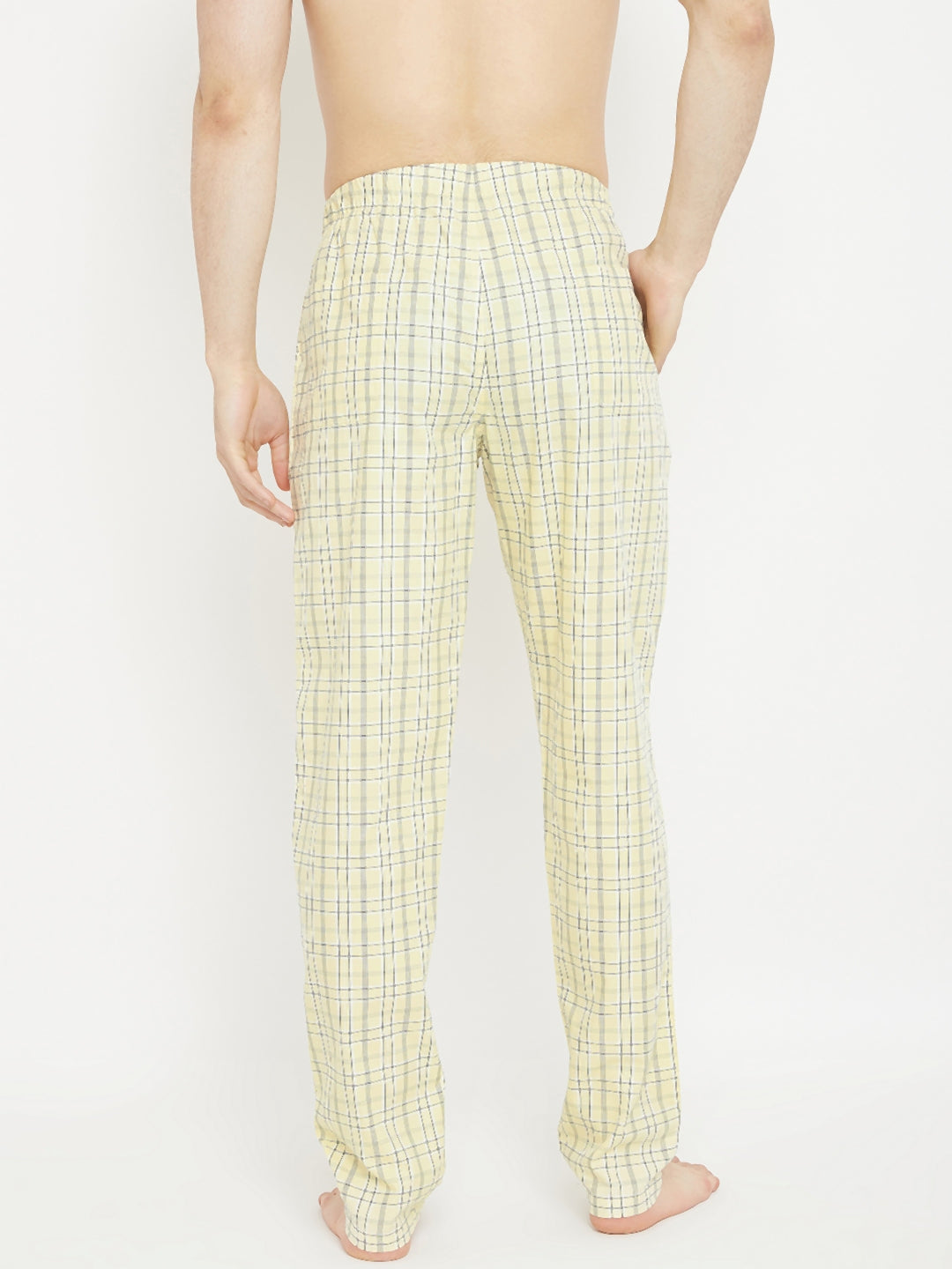 Cream Checked Straight Lounge Pants - Men Lounge Pants