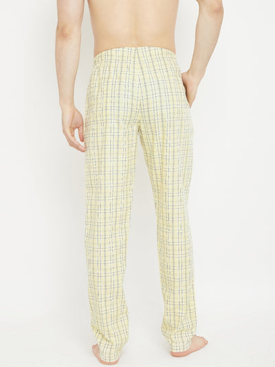 Cream Checked Straight Lounge Pants - Men Lounge Pants