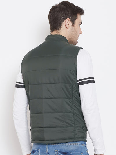 Olive Solid Mandarin Collar Jackets-Mens Jacket-Crimsoune Club