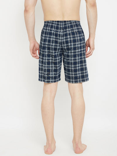 Navy Blue Checked Lounge Shorts - Men Lounge Shorts