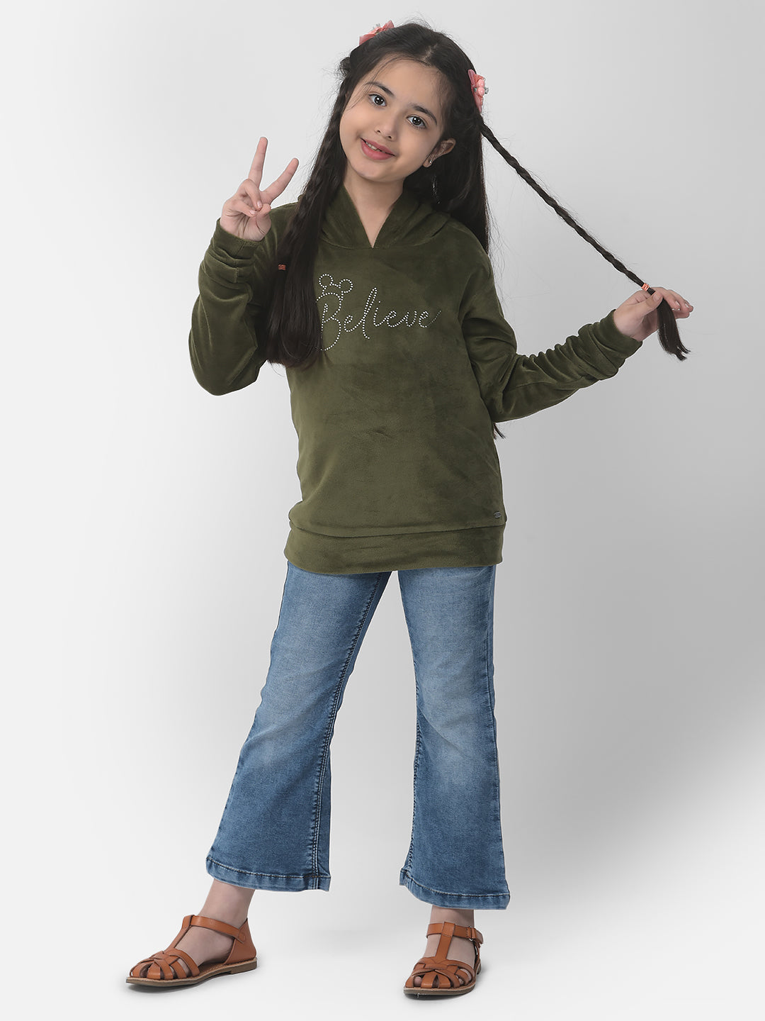  Olive Velvet Believe Sweatshirt