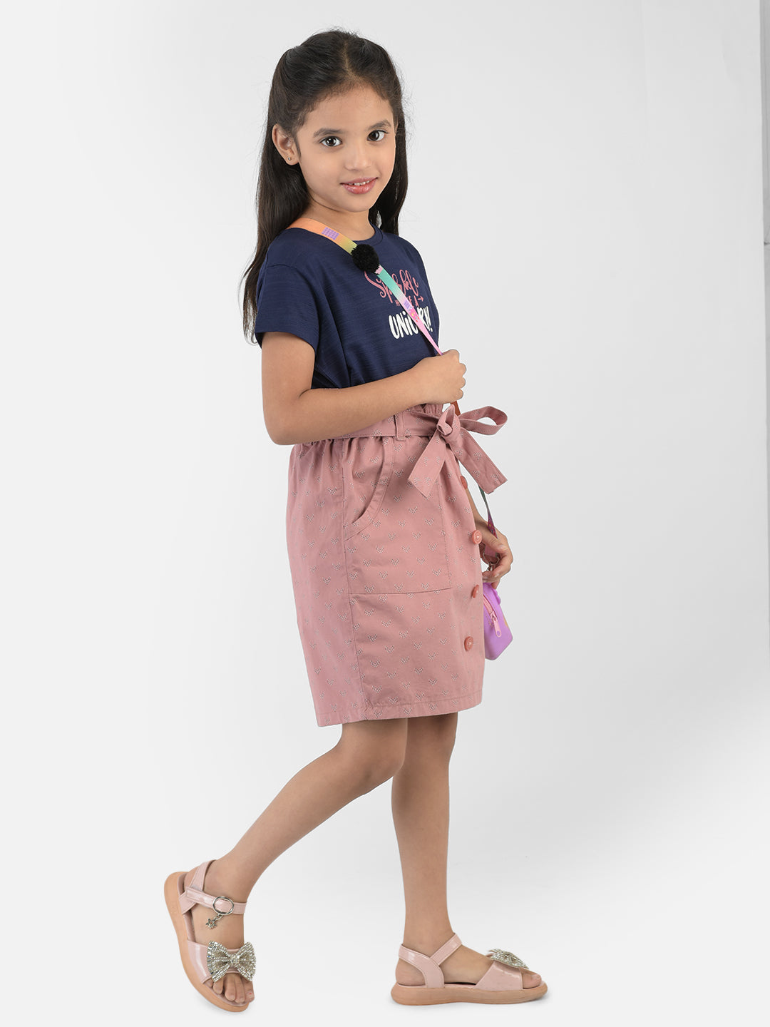 Pink Printed Skirt With Belt - Girls Skirts