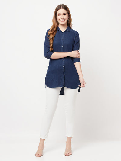 Navy Blue Denim Shirt - Women Shirts