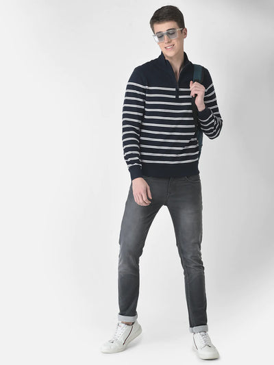  Navy Blue Pin-Striped Sweatshirt 