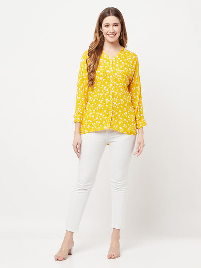 Yellow Floral Printed V-Neck Shirt - Women Shirts