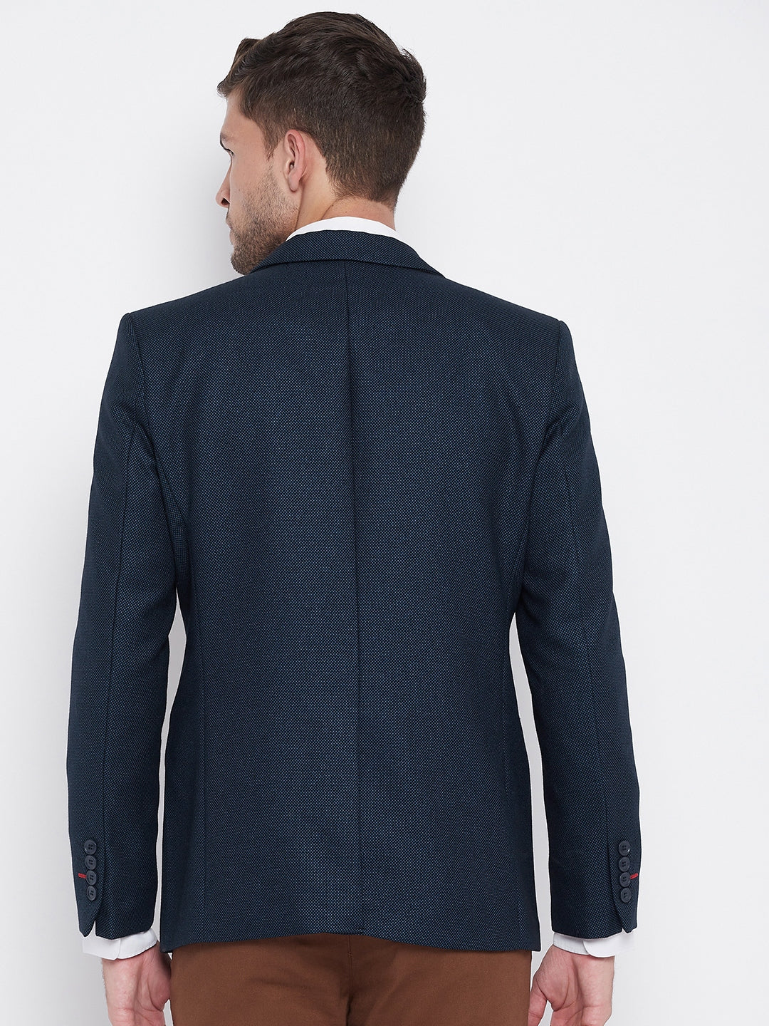 Navy Blue Notched Lapel Blazer - Men Blazers