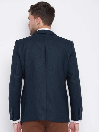 Navy Blue Notched Lapel Blazer - Men Blazers