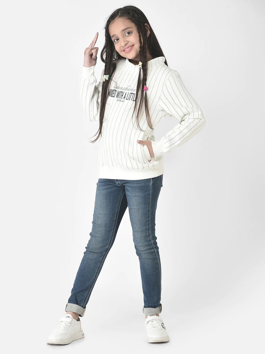  White Striped Cowl Sweatshirt