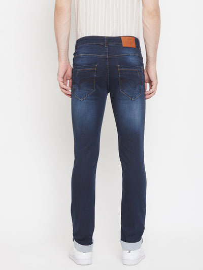 Navy Blue Stonewash Slim Fit Jeans - Men Jeans
