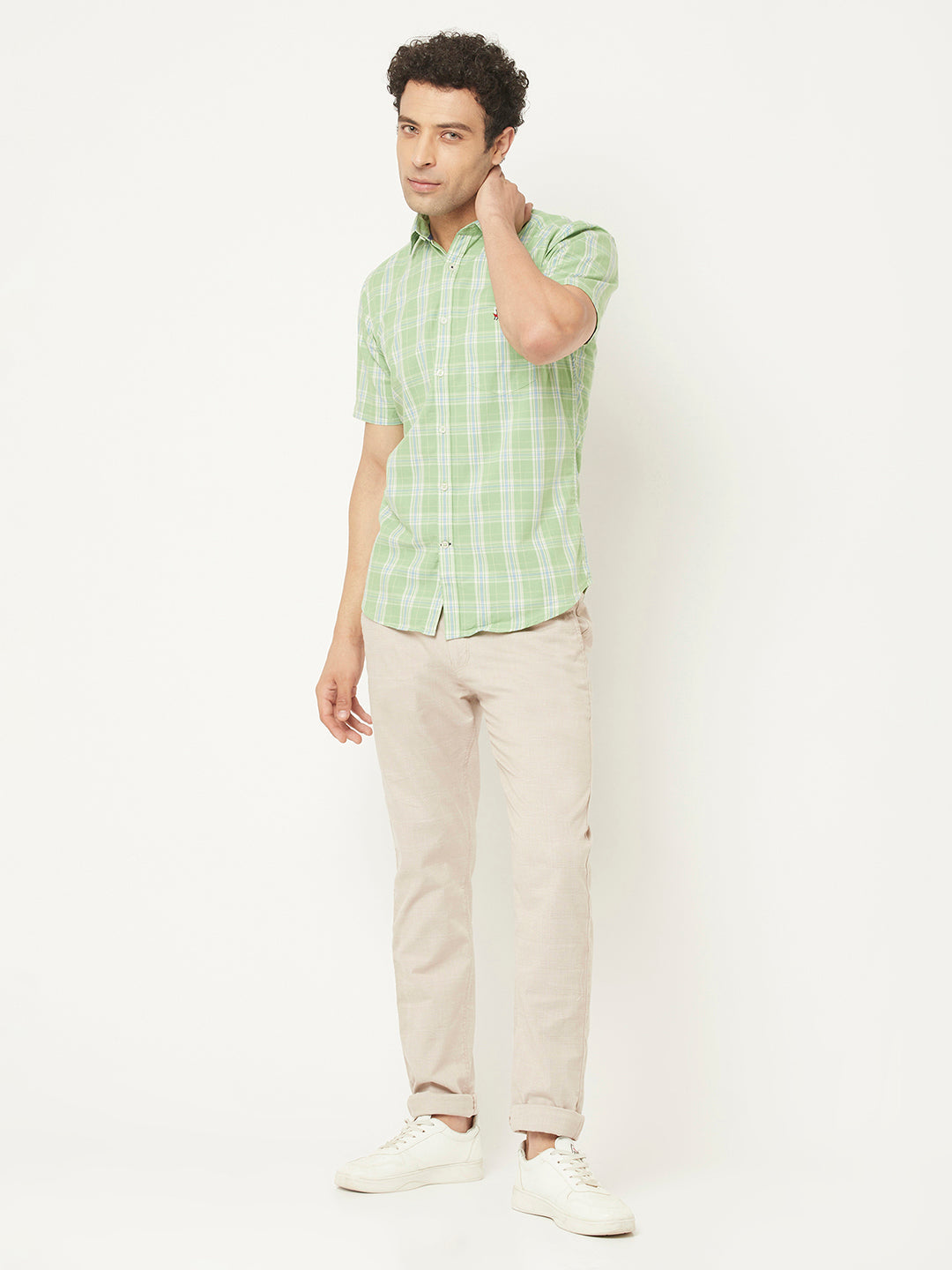   Short-Sleeved Green Shirt in Checks