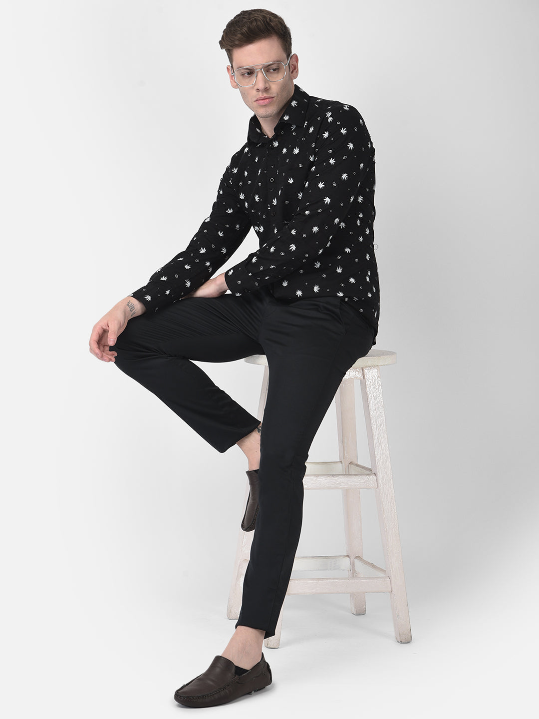 Black Floral Shirt-Men Shirts-Crimsoune Club