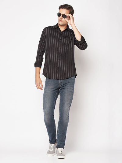  Black Striped Business Shirt