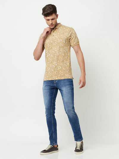 Khaki Printed Polo T-Shirt-Men T-Shirts-Crimsoune Club