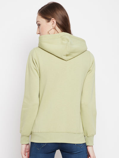 Crimsoune Club Women Olive Solid Hooded Sweatshirt-Women Sweat Shirts-Crimsoune Club