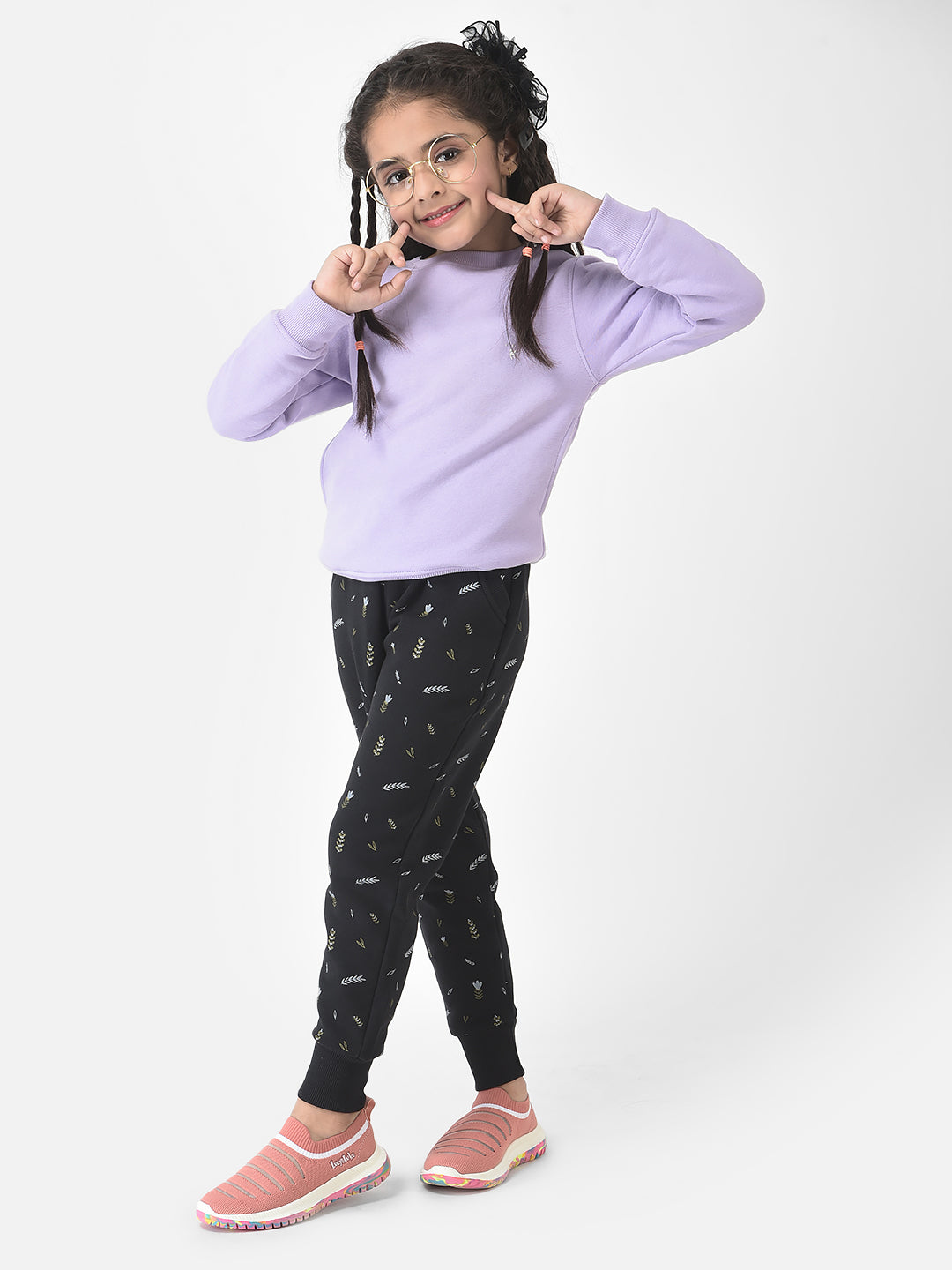  Black Joggers with Floral Print 