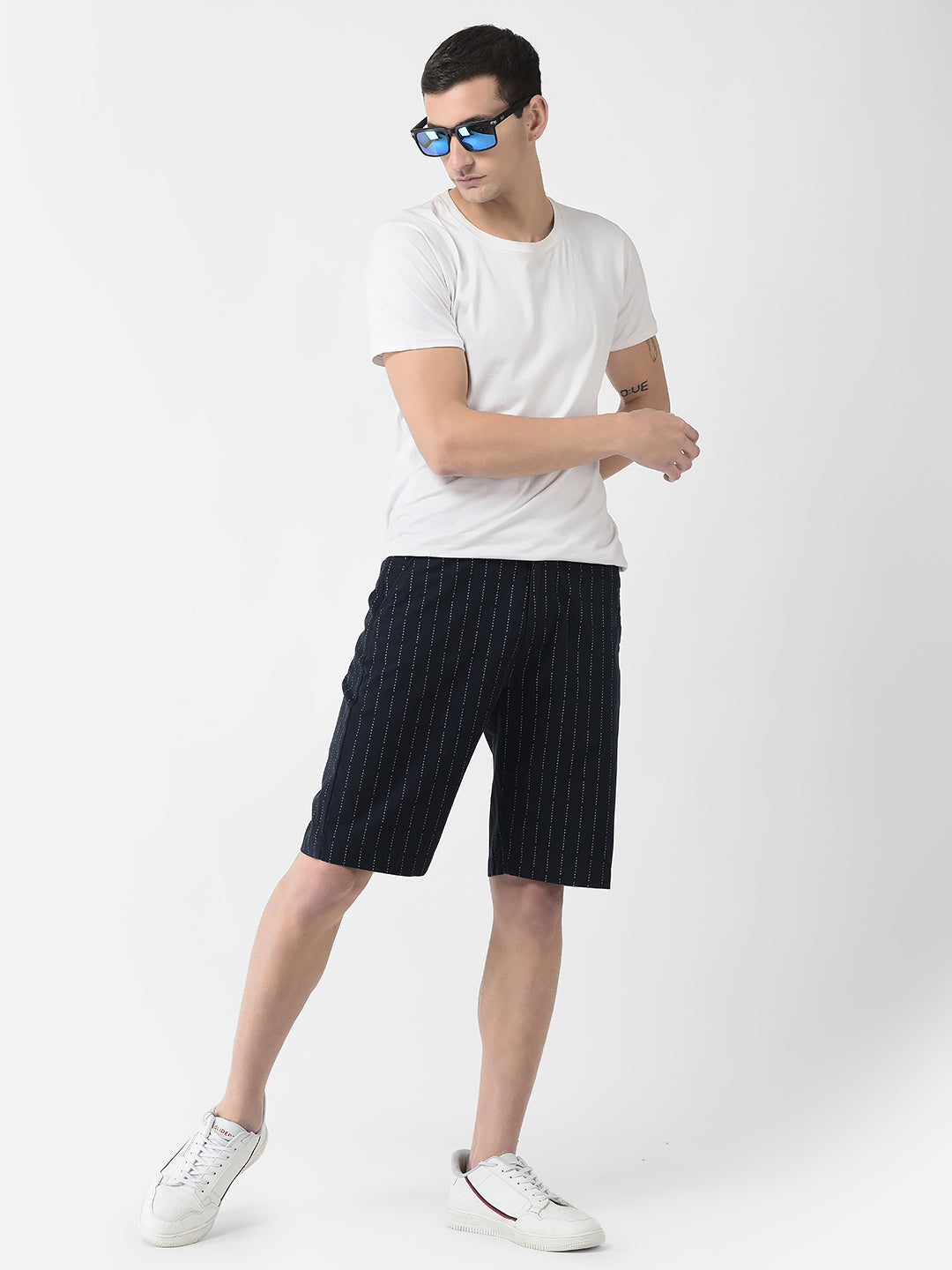  Navy Blue Striped Chino Shorts