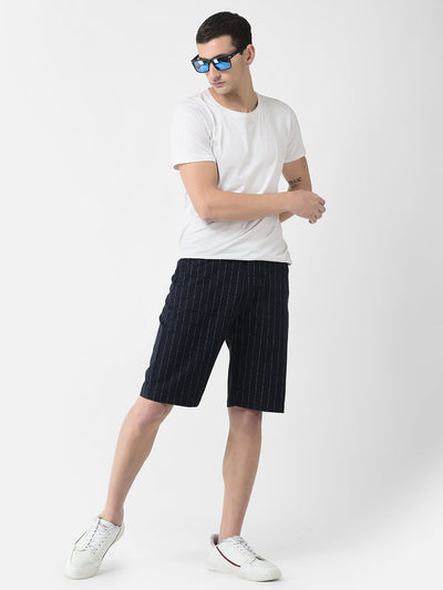  Navy Blue Striped Chino Shorts